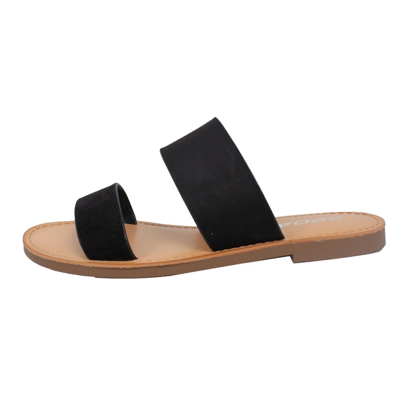 Black Double Strap Flat Sandal - Picture 4 of 7